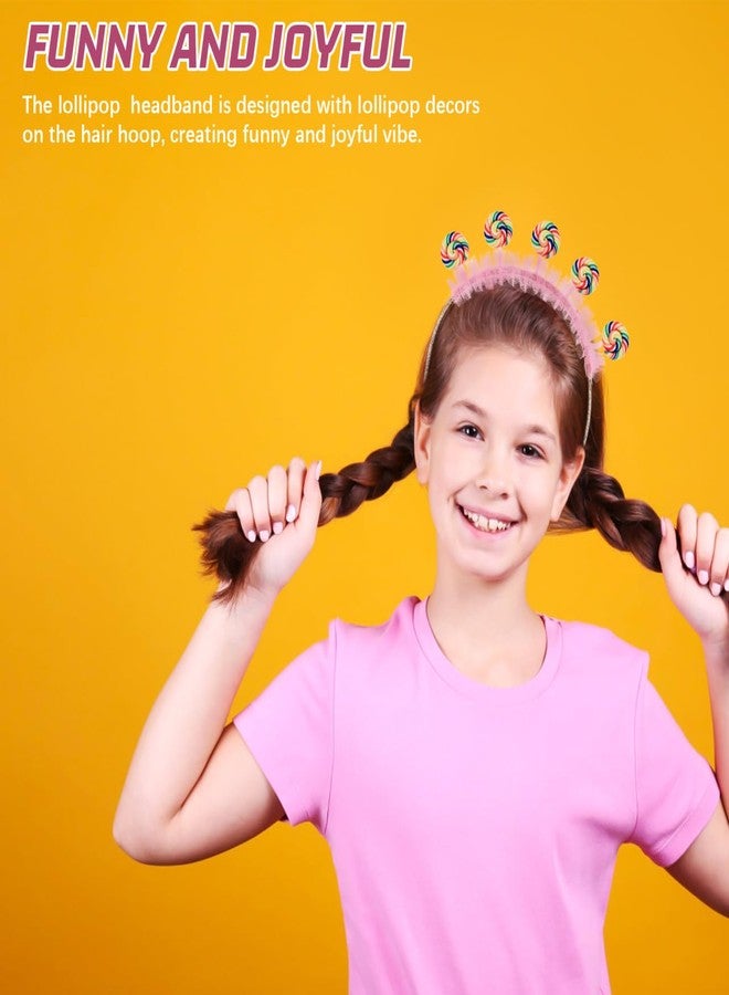 Yardwe Lollipop Headband for Kids Candy Headband Party Hair Accessories with Cartoon Design Pink Toddler Hairband for Birthday and Daily Wear - Image 4